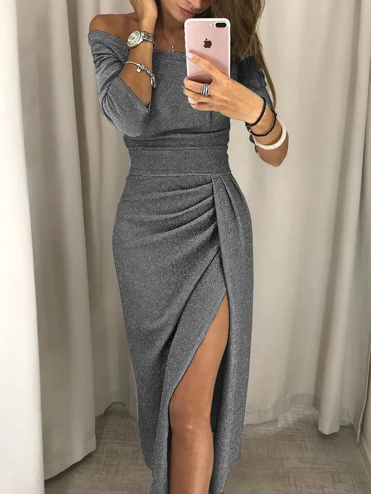 Abito Midi Brillante con Spalle Scoperte da Donna | Ideale per le Uscite
