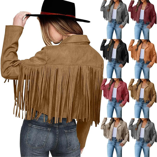 Veste en Suède avec Franges pour Femmes