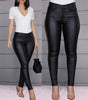 Pantaloni a vita alta in similpelle a taglio slim da donna  