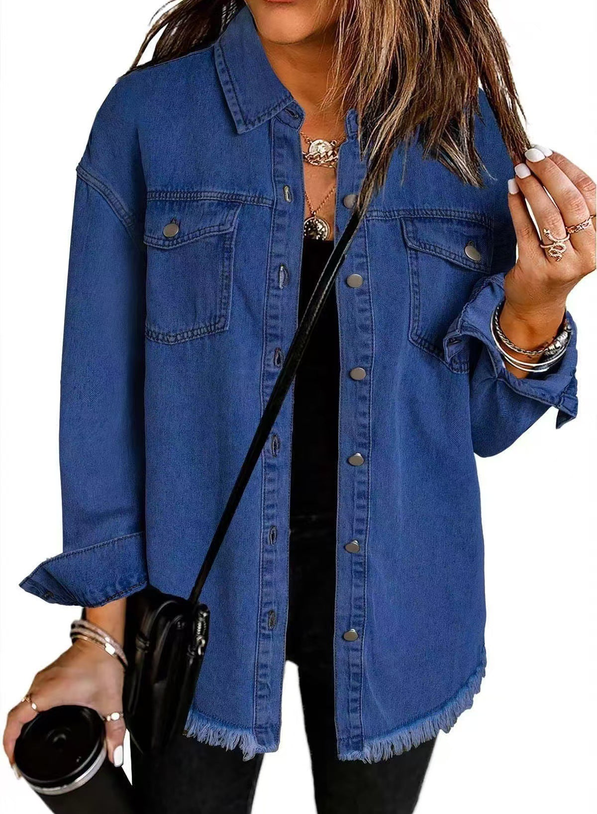 Veste en Denim Frangée pour Femmes