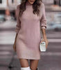 Vestito maglione corto aderente a maniche lunghe e collo alto per donna