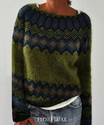 Maglione oversize jacquard con collo tondo e maniche lunghe per donna