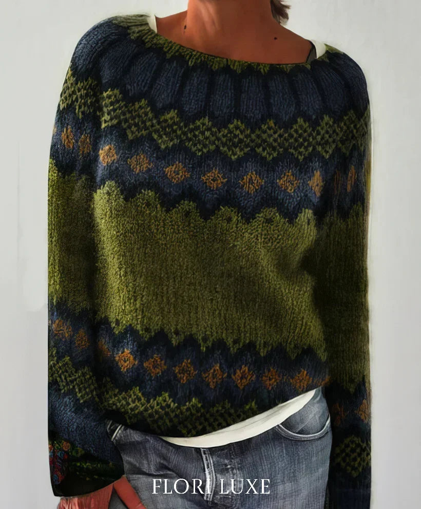 Maglione oversize jacquard con collo tondo e maniche lunghe per donna