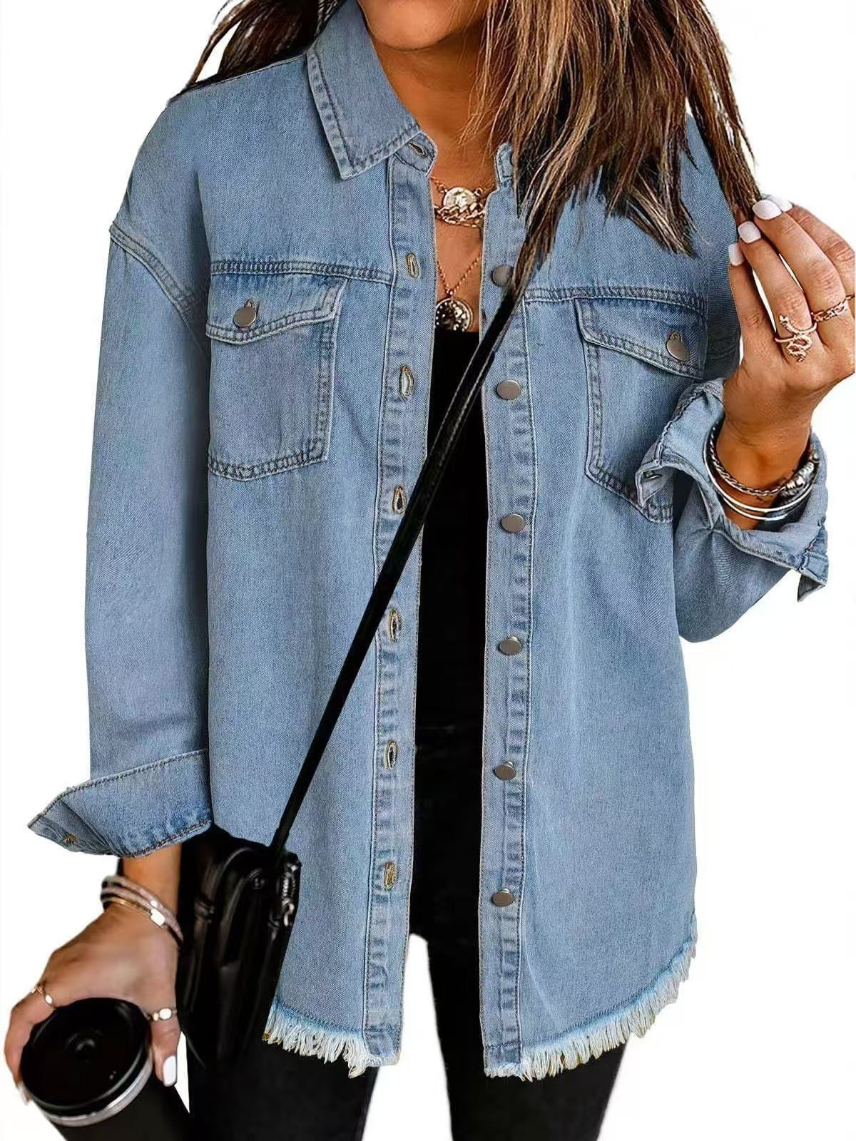 Veste en Denim Frangée pour Femmes