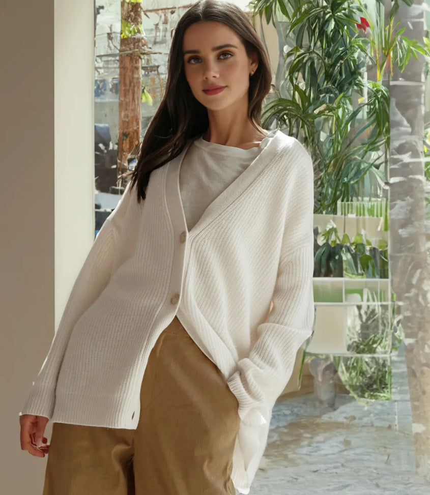 Cardigan oversize da donna con maniche lunghe, collo a V e bottoni  
