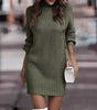 Vestito maglione corto aderente a maniche lunghe e collo alto per donna