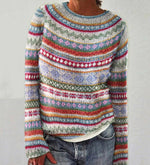 Maglione oversize jacquard con collo tondo e maniche lunghe per donna
