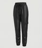 Pantaloni cargo in ecopelle con vita elastica da donna