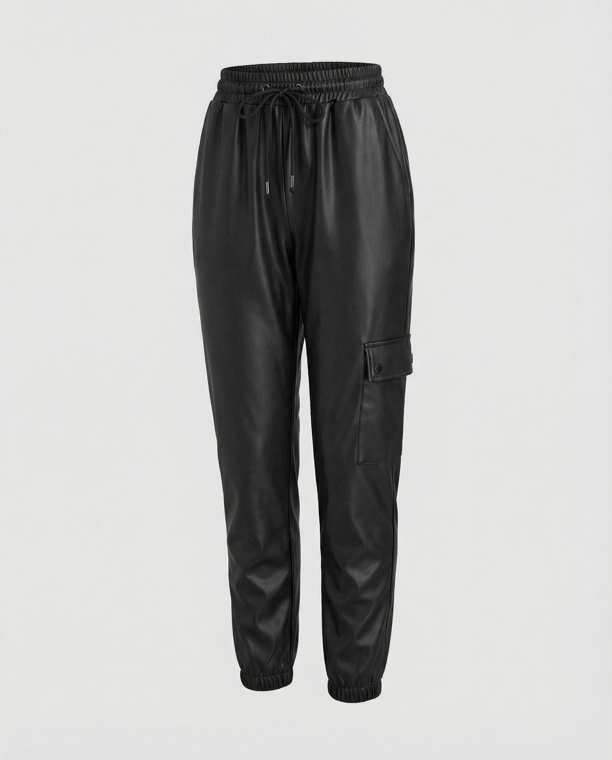 Pantaloni cargo in ecopelle con vita elastica da donna