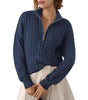 Maglione intrecciato in maglia grossa con collo alto e mezza cerniera per donna