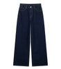 Pantaloni larghi e lunghi in denim con cuciture a vista da donna