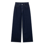 Pantaloni larghi e lunghi in denim con cuciture a vista da donna