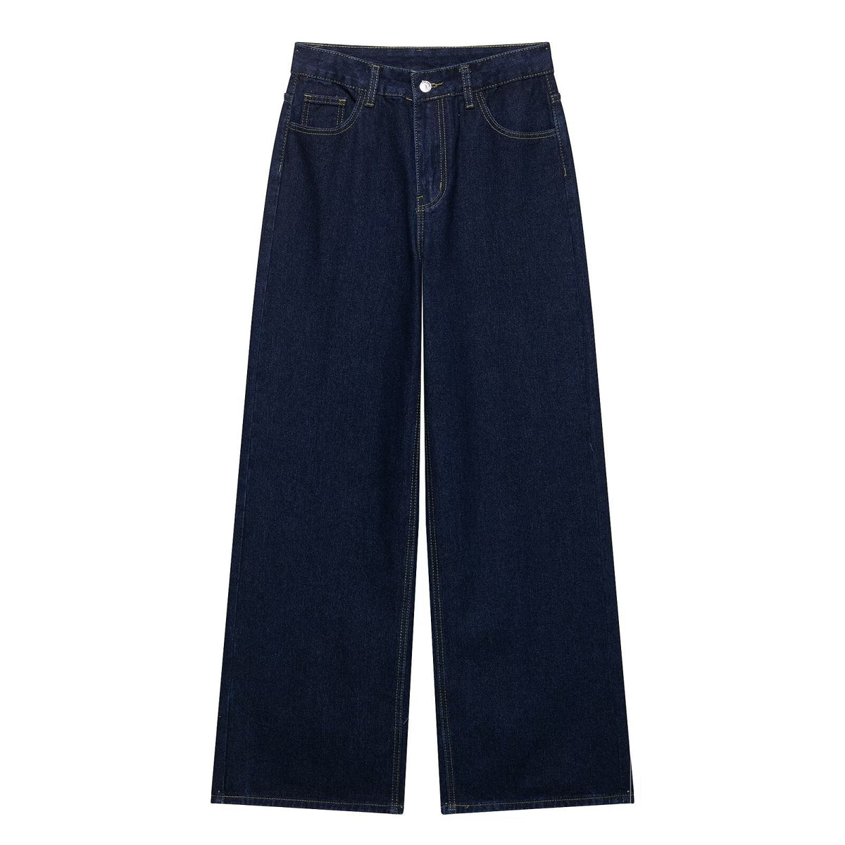 Pantaloni larghi e lunghi in denim con cuciture a vista da donna