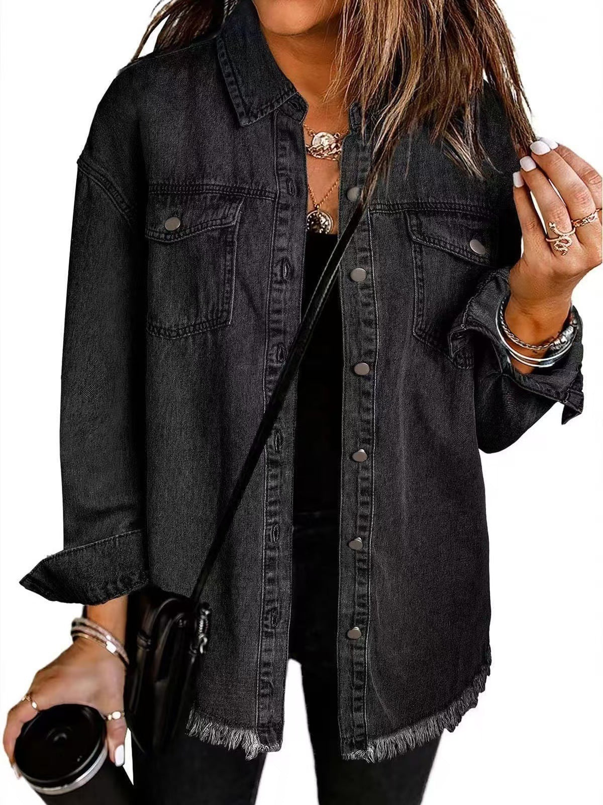 Veste en Denim Frangée pour Femmes