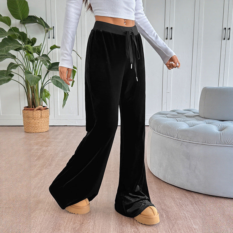 Pantaloni larghi in velluto con vita elastica da donna