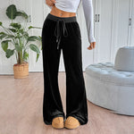 Pantaloni larghi in velluto con vita elastica da donna