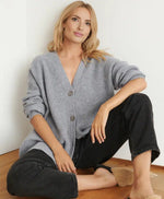 Cardigan oversize da donna con maniche lunghe, collo a V e bottoni  