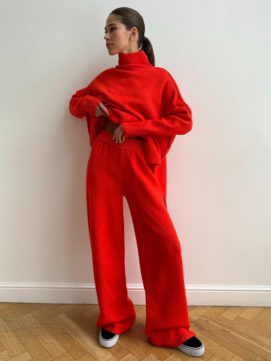 Ensemble pull à col roulé avec pantalon pour femme