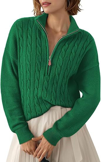 Maglione intrecciato in maglia grossa con collo alto e mezza cerniera per donna