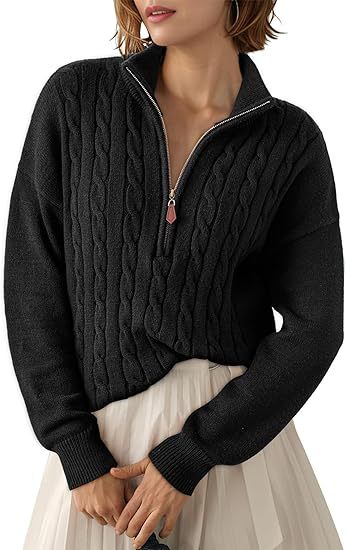 Maglione intrecciato in maglia grossa con collo alto e mezza cerniera per donna