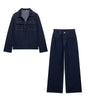 Pantaloni larghi e lunghi in denim con cuciture a vista da donna