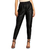 Pantaloni cargo in ecopelle con vita elastica da donna