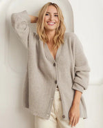 Cardigan oversize da donna con maniche lunghe, collo a V e bottoni  