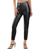 Pantaloni a vita alta aderenti in similpelle con zip da donna  
