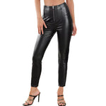 Pantaloni a vita alta aderenti in similpelle con zip da donna  
