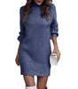 Vestito maglione corto aderente a maniche lunghe e collo alto per donna
