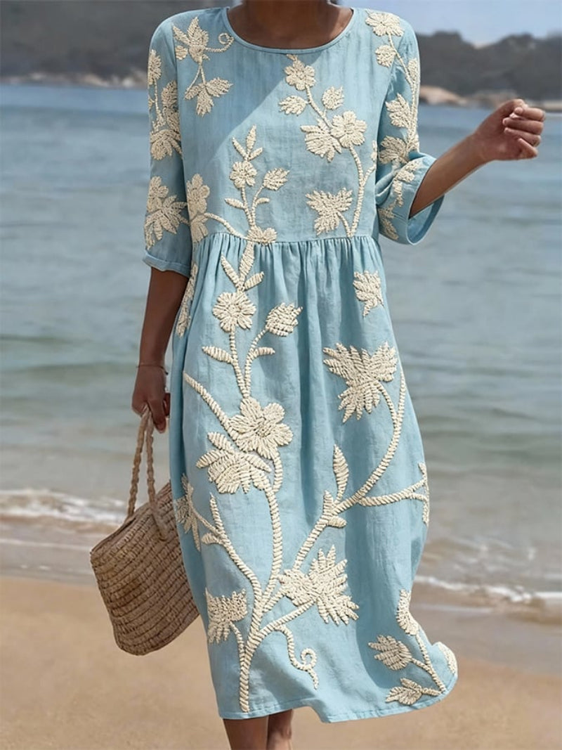 Vestito Midi Ricamato da Donna | Ideale per l'Uso Quotidiano