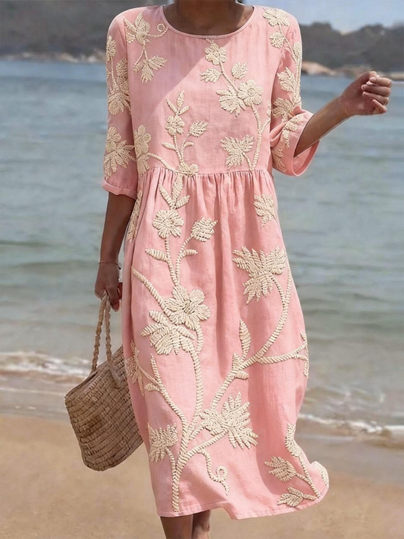 Vestito Midi Ricamato da Donna | Ideale per l'Uso Quotidiano