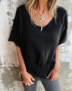 Top casual in misto ramia con scollo a V da donna | Ideale per l'estate