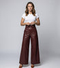 Pantaloni larghi a vita alta in ecopelle con cintura da donna