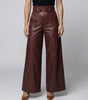 Pantaloni larghi a vita alta in ecopelle con cintura da donna