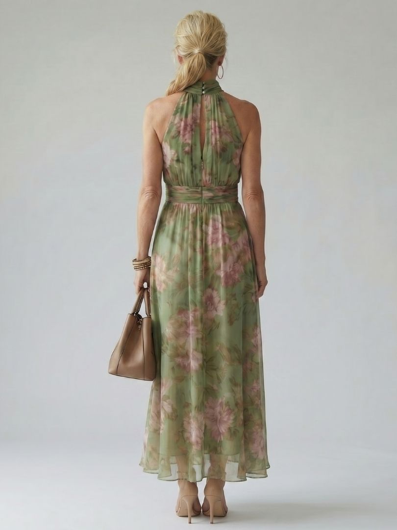 Vestito midi con vita aderente e collo halter da donna
