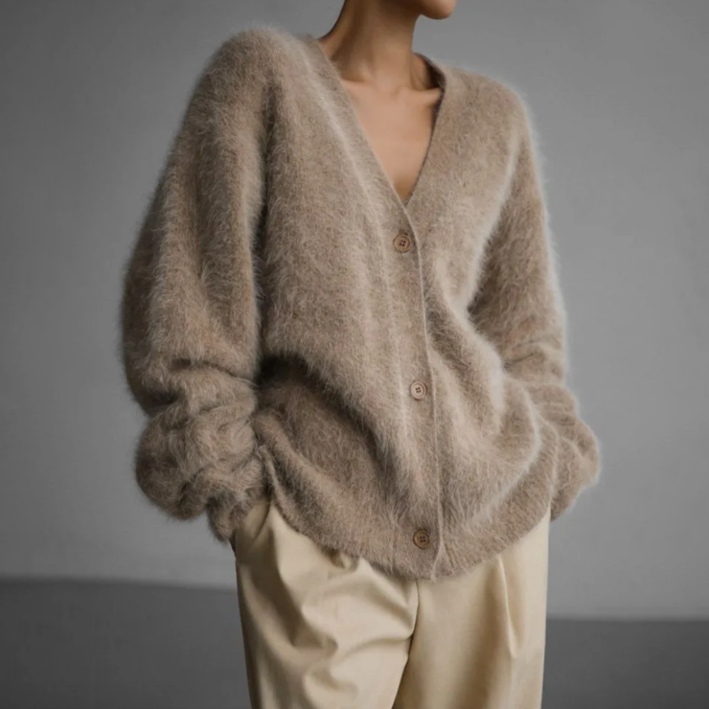 Cardigan oversize con scollo a V e maniche lunghe per donna