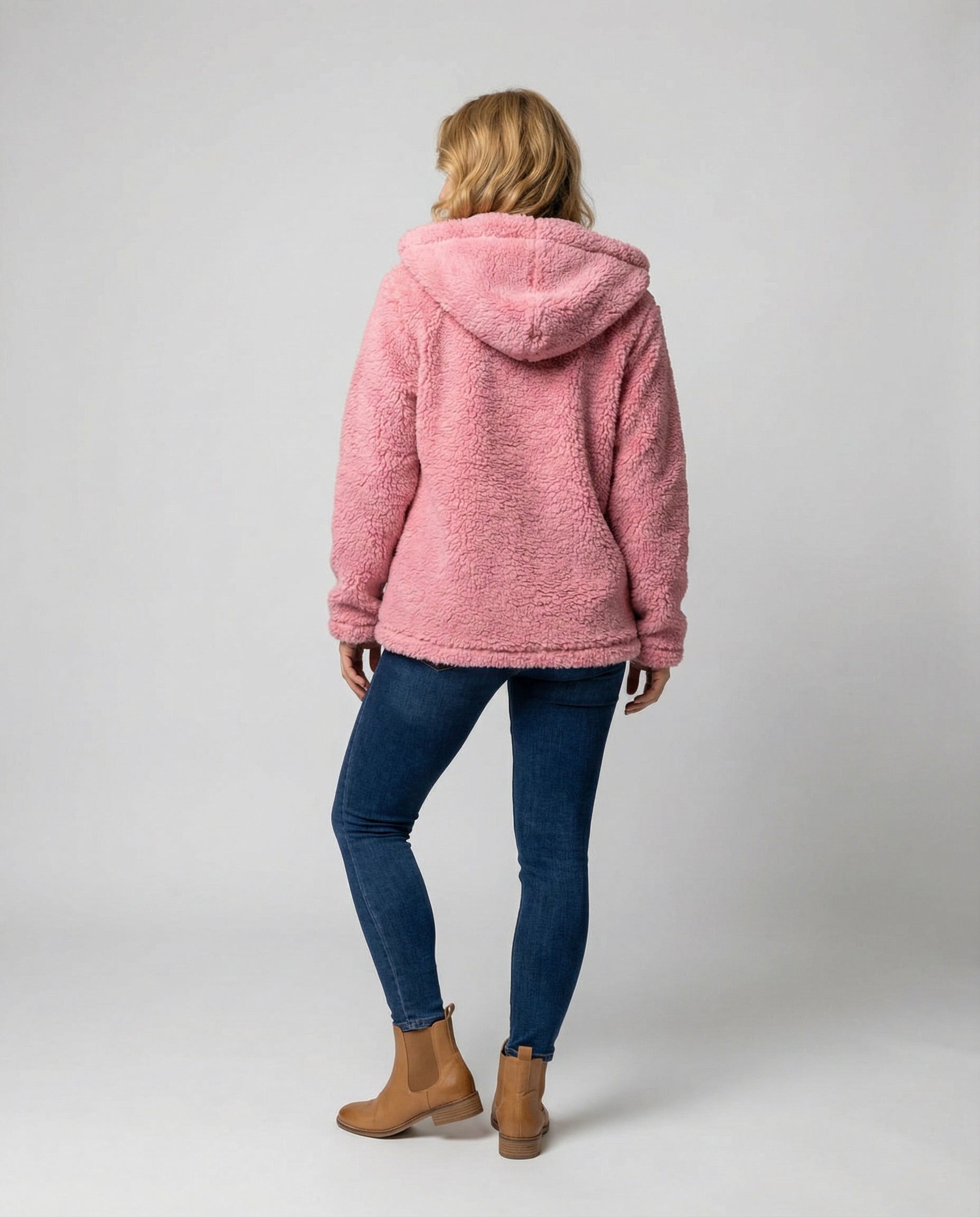 Felpa Teddy con Cappuccio in Pile da Donna