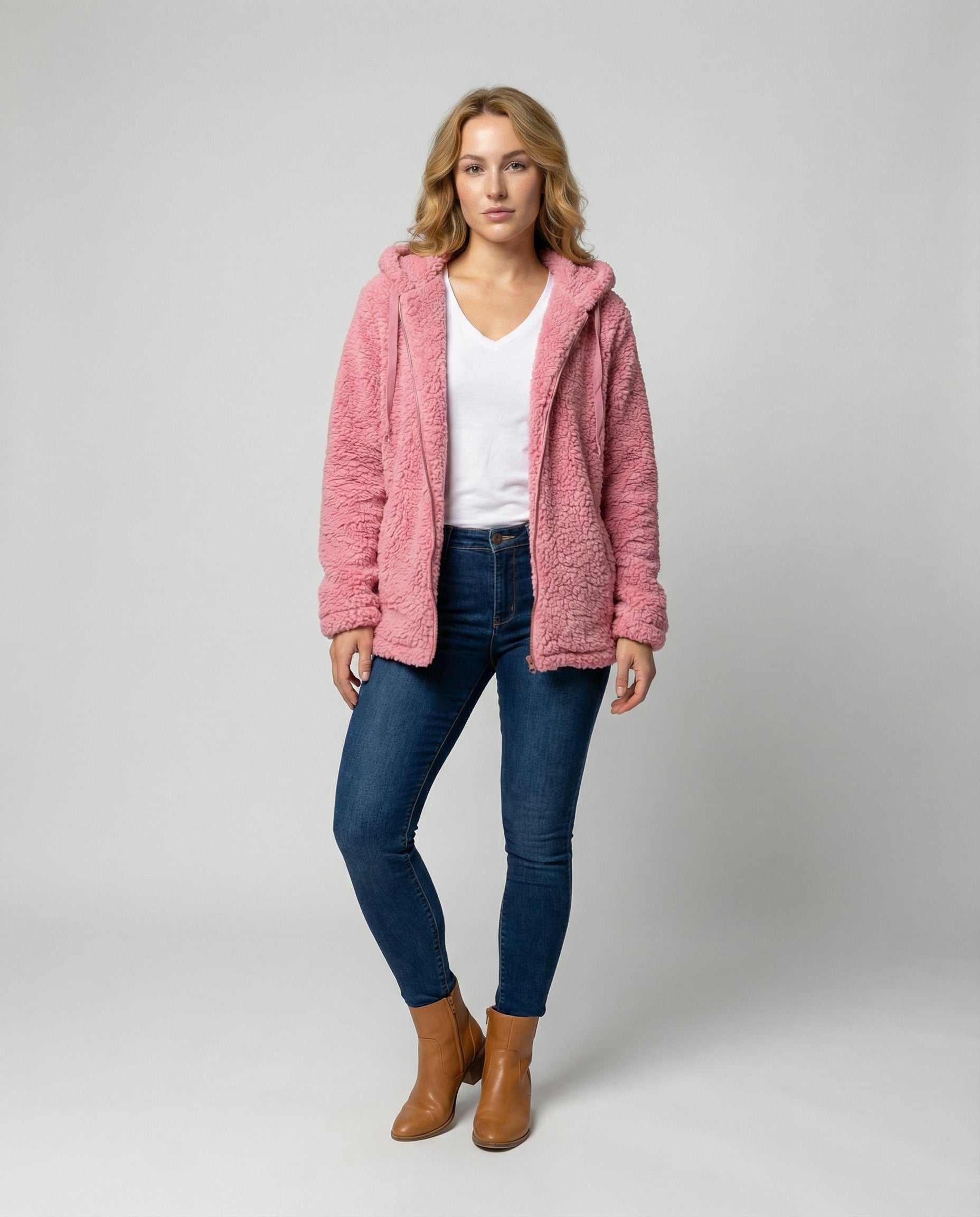 Felpa Teddy con Cappuccio in Pile da Donna