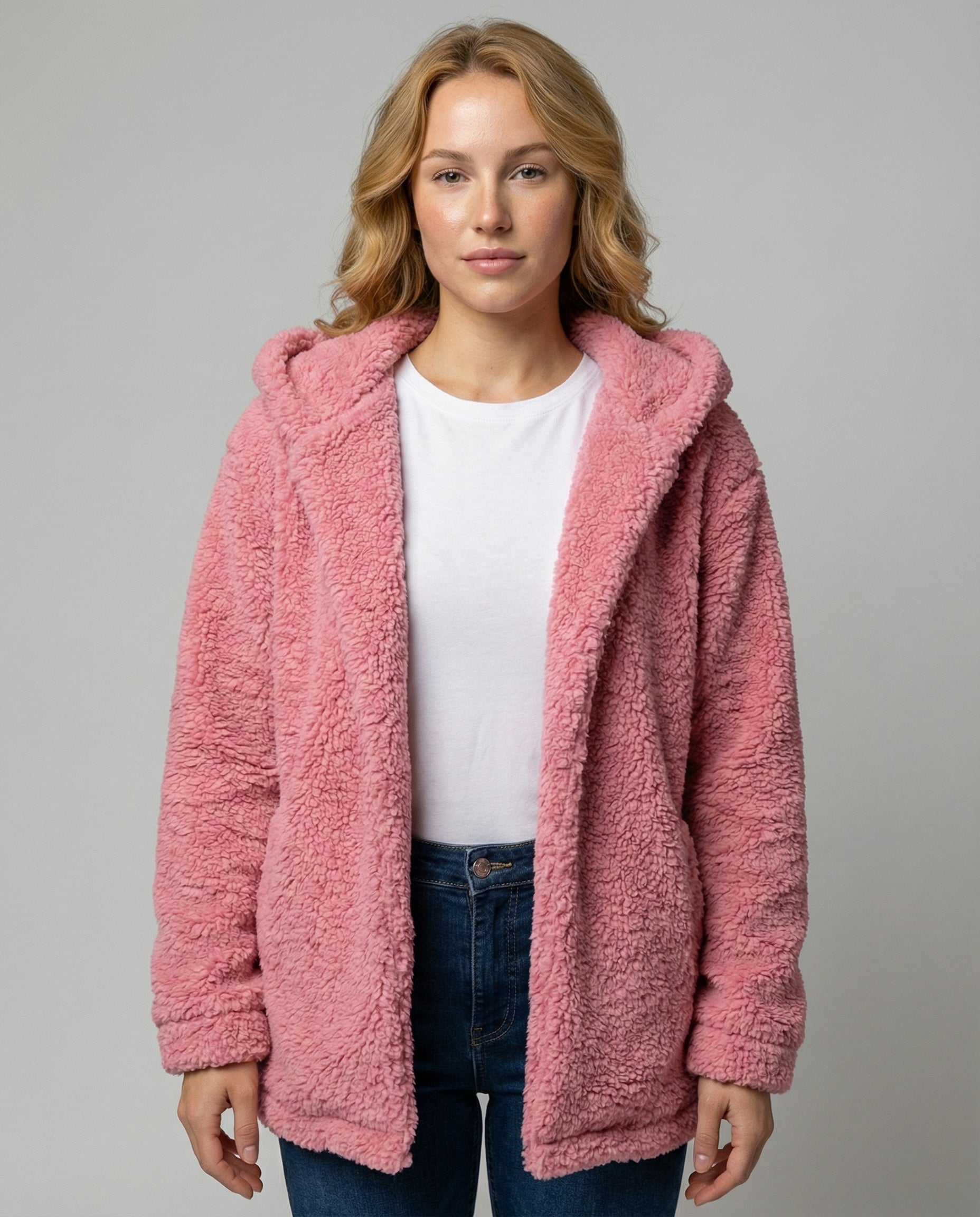 Felpa Teddy con Cappuccio in Pile da Donna