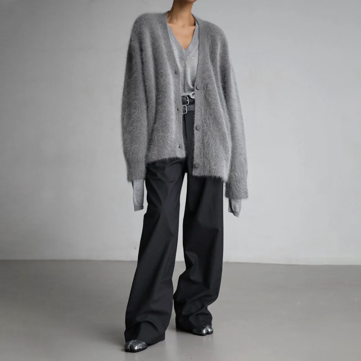 Cardigan oversize con scollo a V e maniche lunghe per donna