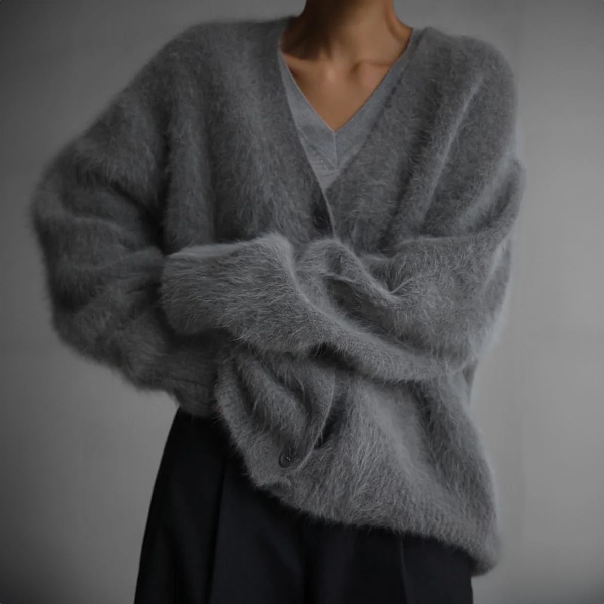 Cardigan oversize con scollo a V e maniche lunghe per donna