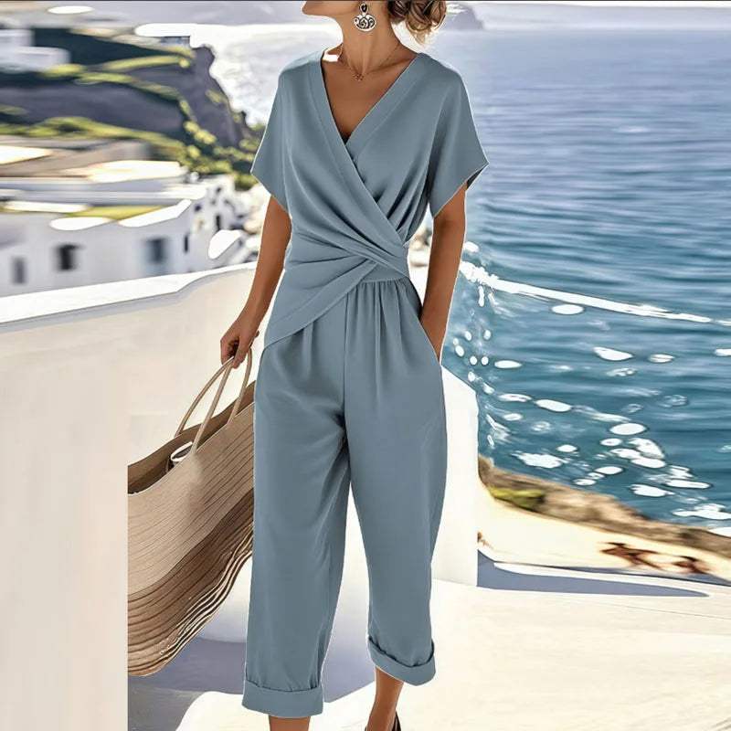 Completo Due Pezzi Drappeggiato con Pantaloni da Donna | Ideale per l'Estate