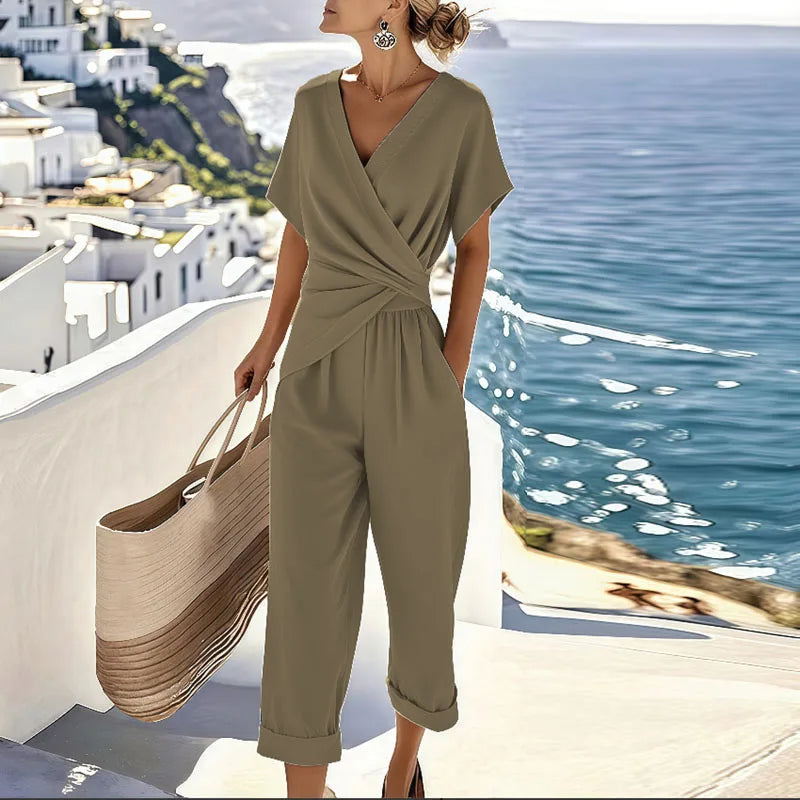 Completo Due Pezzi Drappeggiato con Pantaloni da Donna | Ideale per l'Estate