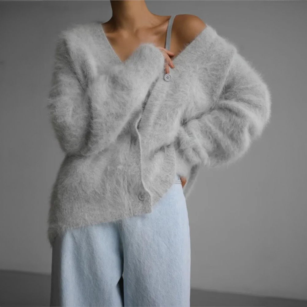 Cardigan oversize con scollo a V e maniche lunghe per donna