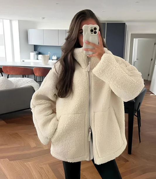 Veste Zippée Teddy à Coupe Décontractée pour Femmes