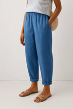Pantaloni a gamba larga con vita elastica in lino per donna