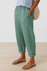 Pantaloni a gamba larga con vita elastica in lino per donna