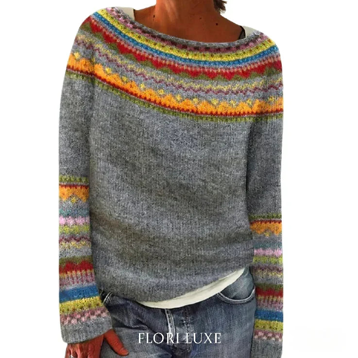 Maglione oversize jacquard con collo tondo e maniche lunghe per donna