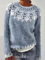 Maglione oversize jacquard con collo tondo e maniche lunghe per donna